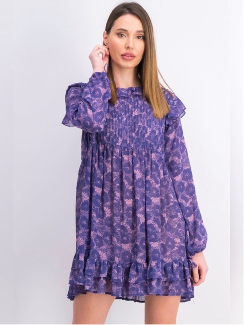 Women's Free People Floral Mini Dress Purple Pink Size S